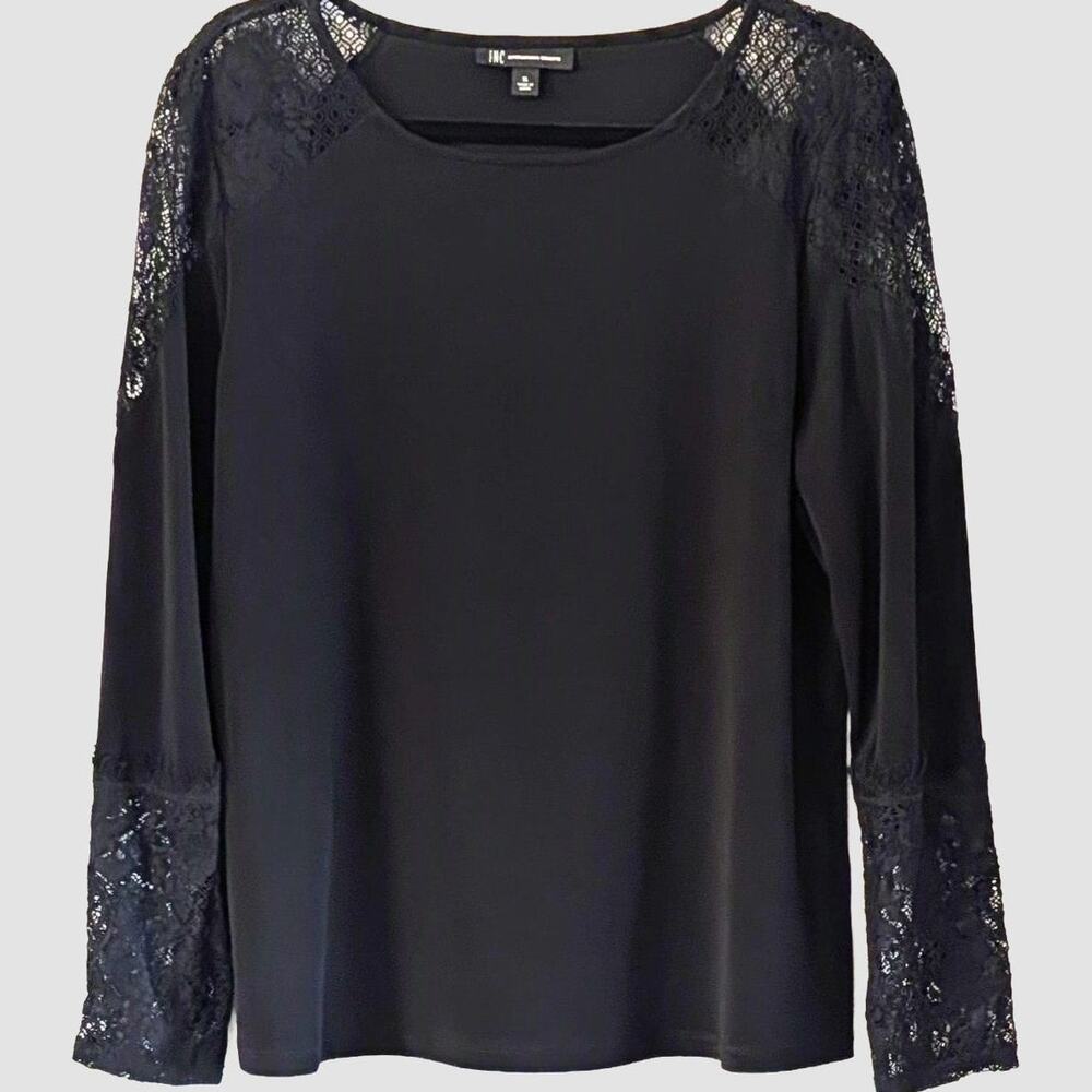 INC Black Lace Sleeve Blouse XL Romantic Goth Holiday Evening Top